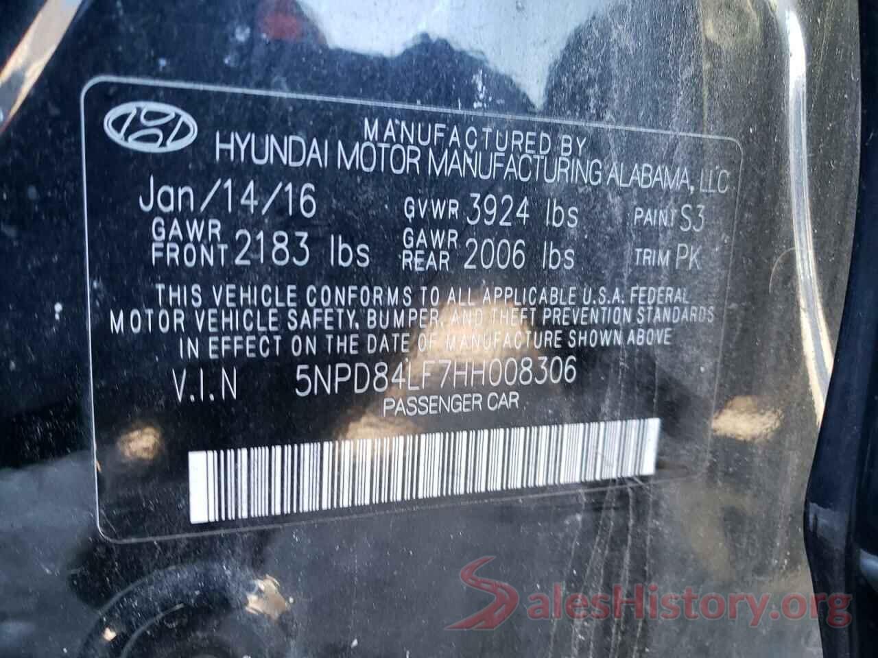 5NPD84LF7HH008306 2017 HYUNDAI ELANTRA