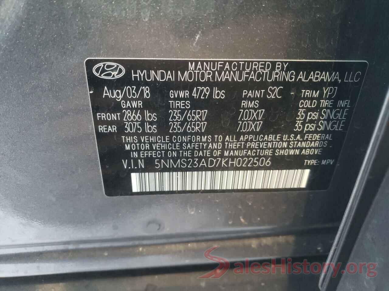 5NMS23AD7KH022506 2019 HYUNDAI SANTA FE