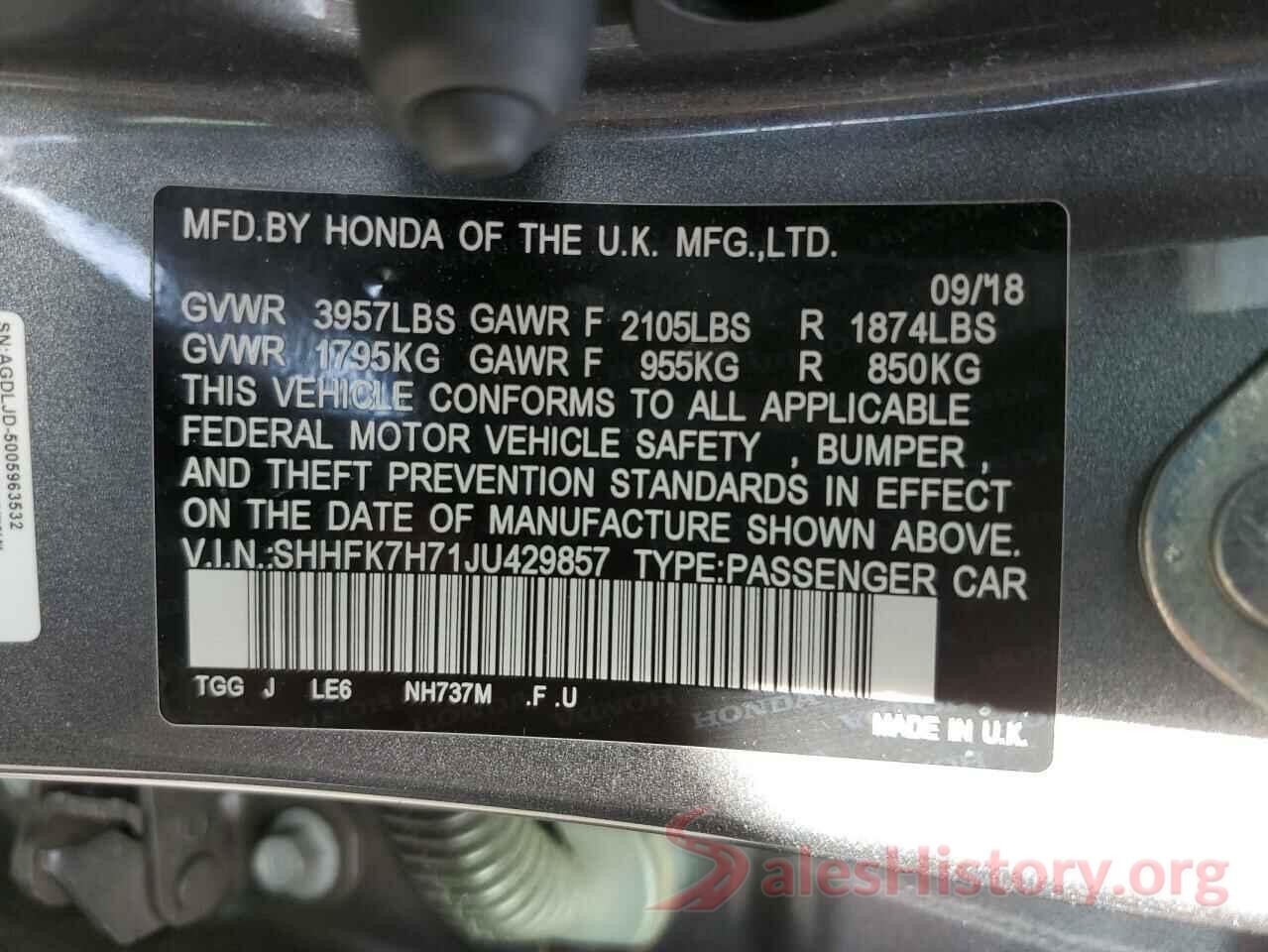 SHHFK7H71JU429857 2018 HONDA CIVIC