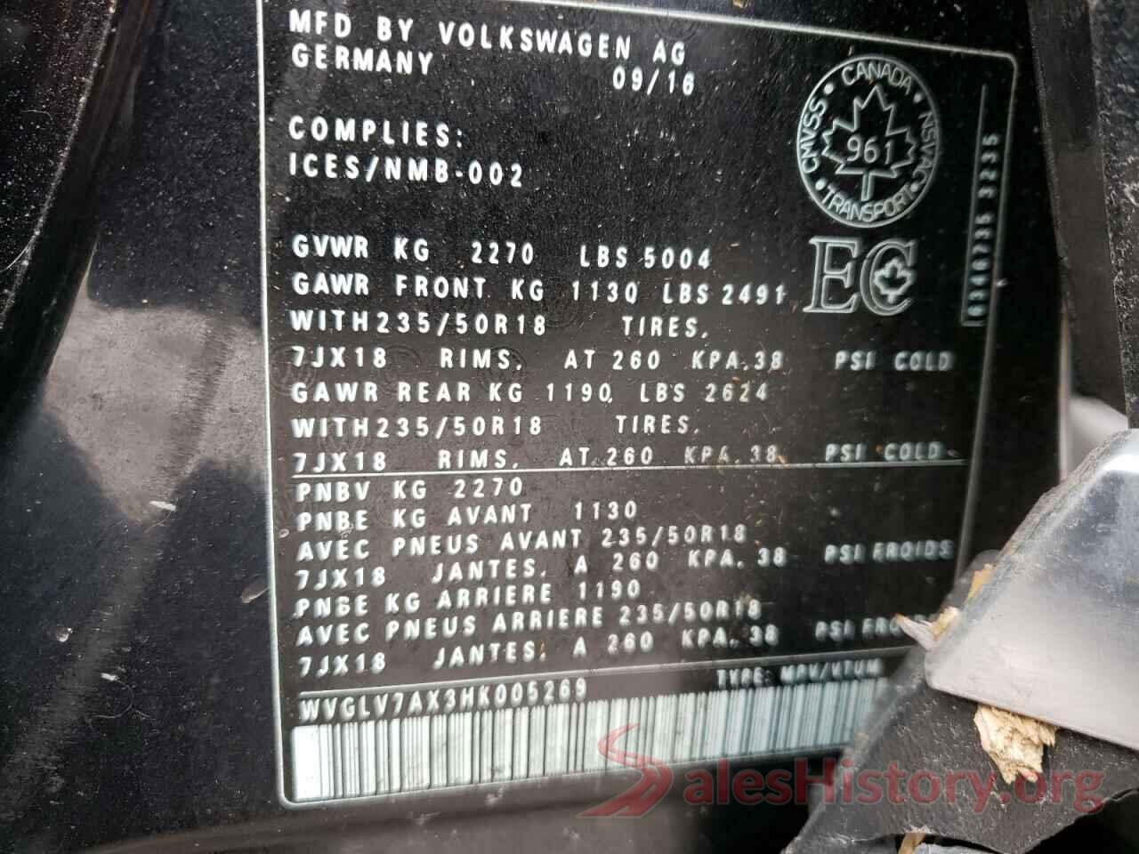 WVGLV7AX3HK005269 2017 VOLKSWAGEN TIGUAN