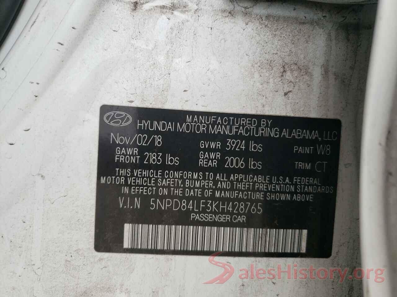 5NPD84LF3KH428765 2019 HYUNDAI ELANTRA