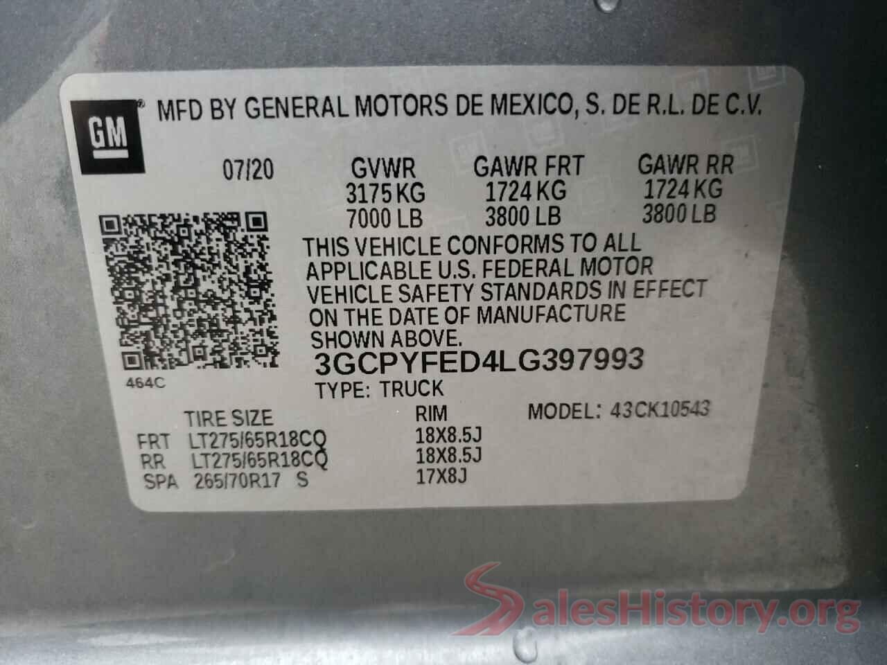 3GCPYFED4LG397993 2020 CHEVROLET SILVERADO