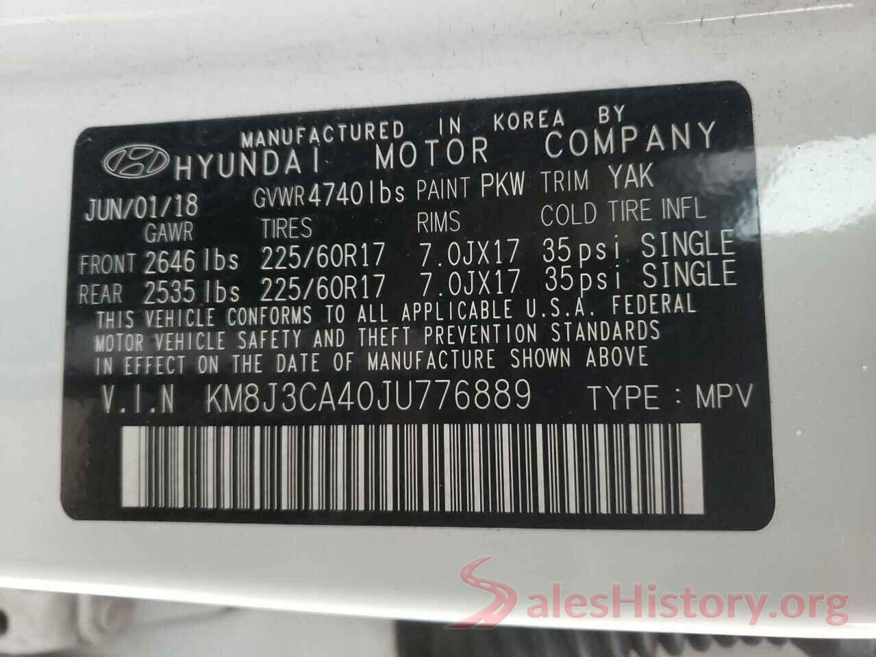 KM8J3CA40JU776889 2018 HYUNDAI TUCSON