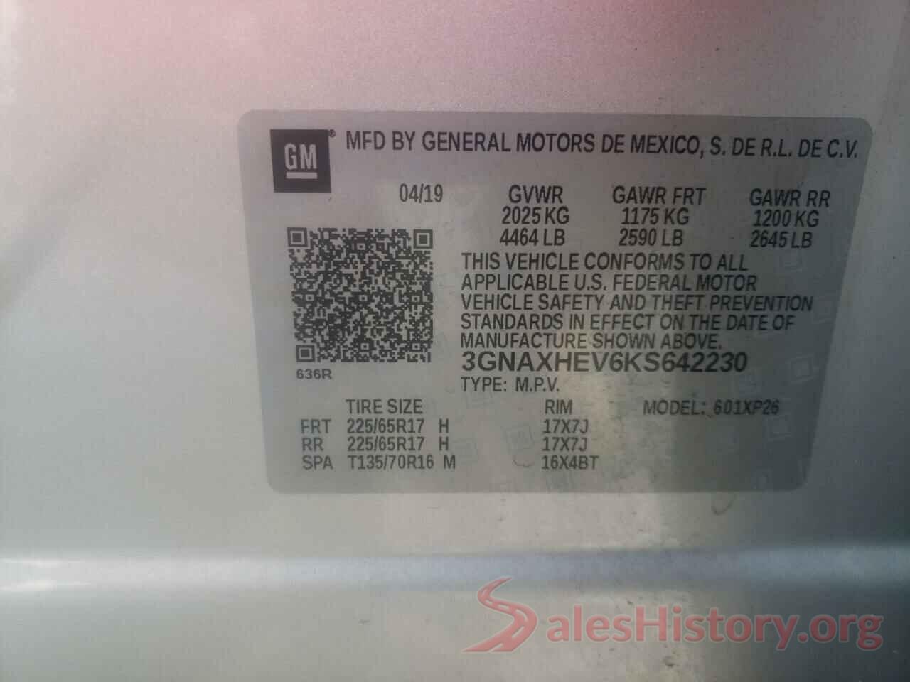 3GNAXHEV6KS642230 2019 CHEVROLET EQUINOX