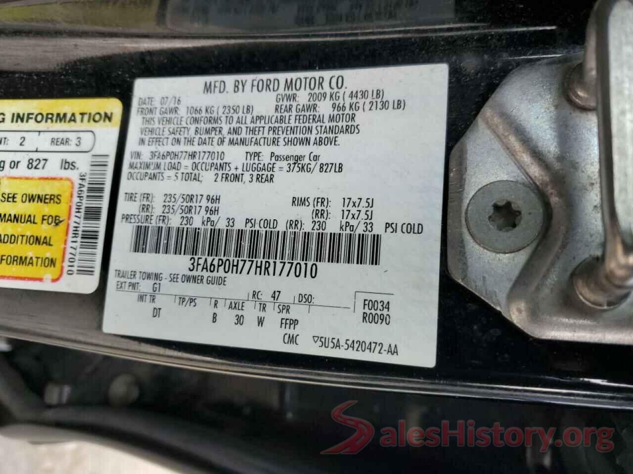 3FA6P0H77HR177010 2017 FORD FUSION