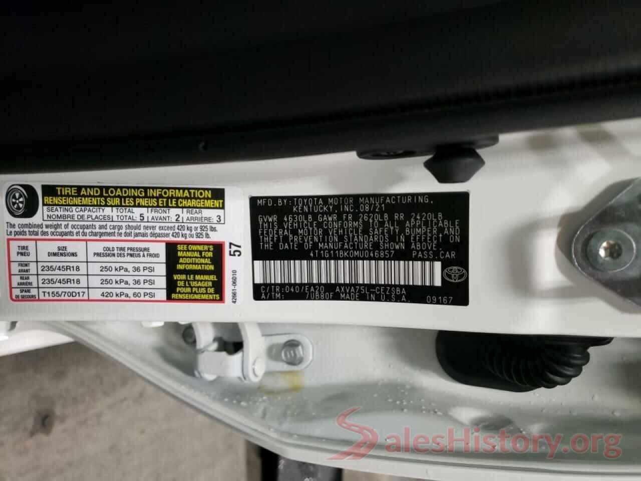 4T1G11BK0MU046857 2021 TOYOTA CAMRY