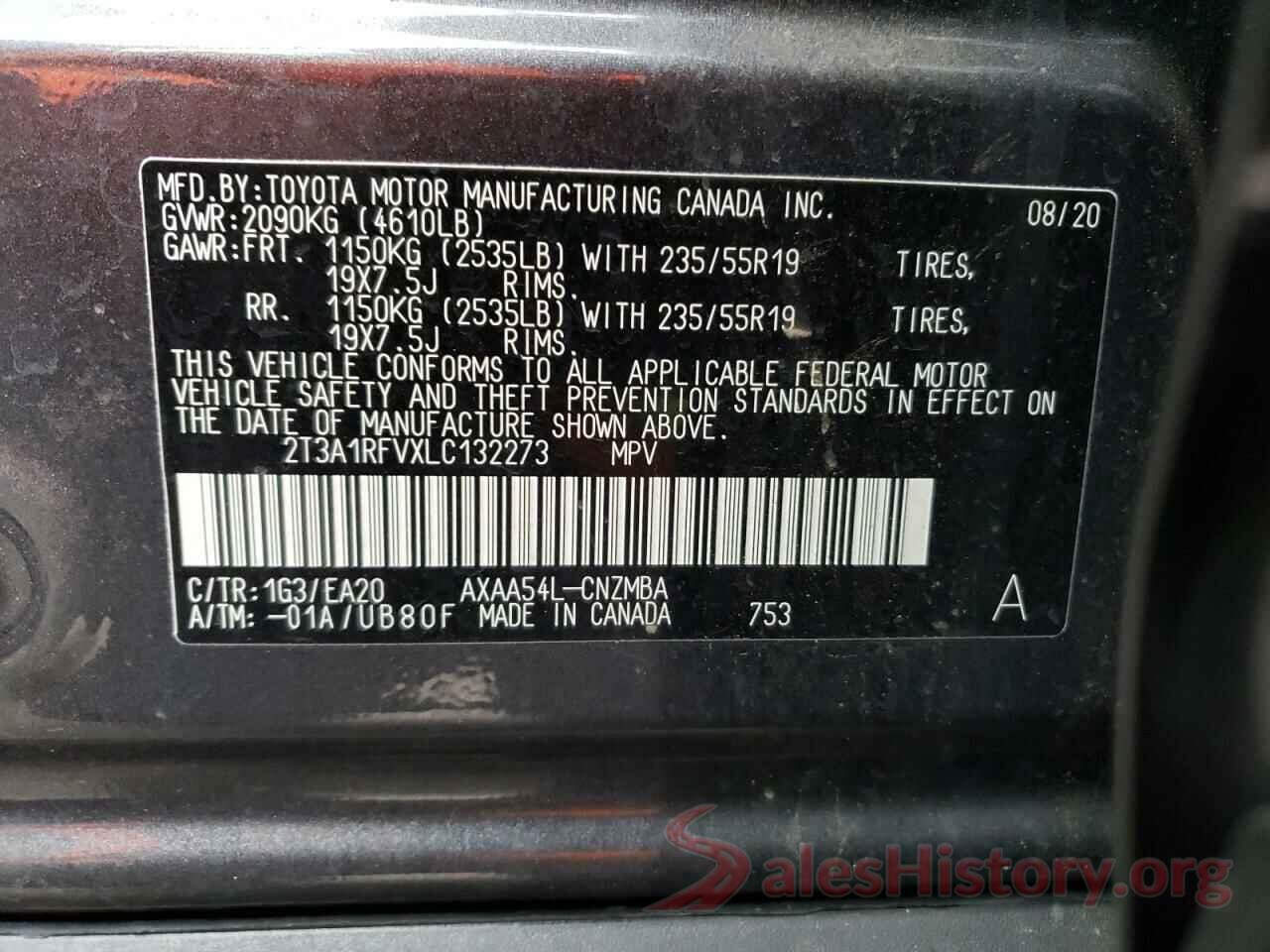 2T3A1RFVXLC132273 2020 TOYOTA RAV4