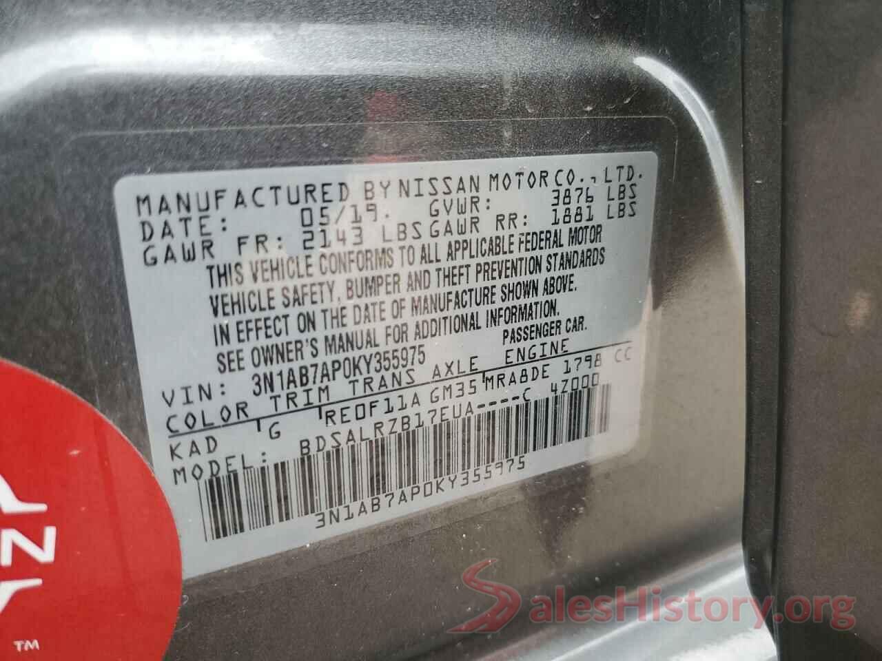 3N1AB7AP0KY355975 2019 NISSAN SENTRA