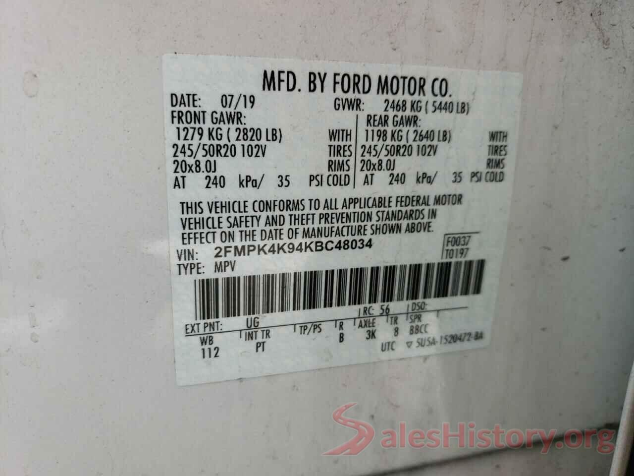 2FMPK4K94KBC48034 2019 FORD EDGE