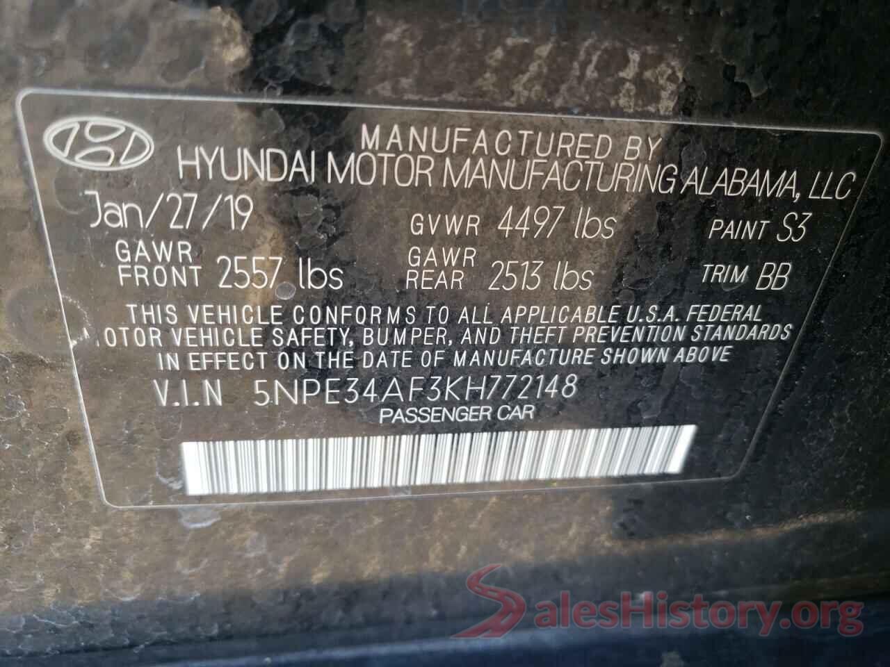 5NPE34AF3KH772148 2019 HYUNDAI SONATA