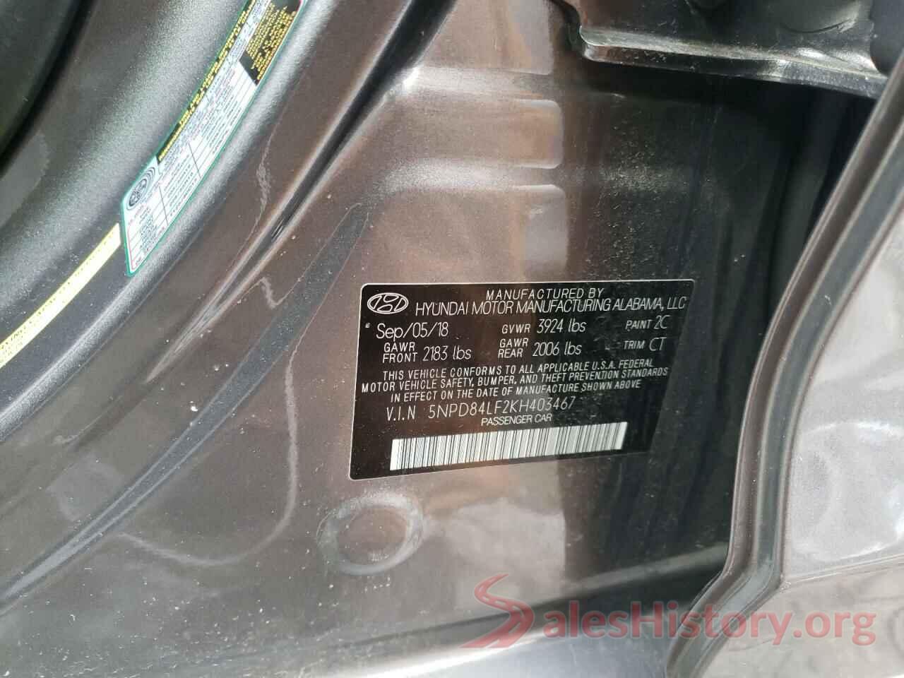 5NPD84LF2KH403467 2019 HYUNDAI ELANTRA