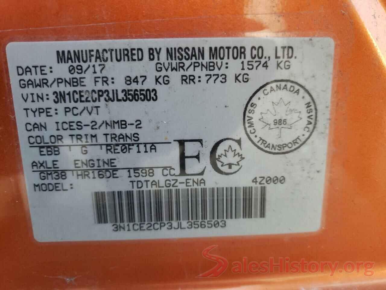 3N1CE2CP3JL356503 2018 NISSAN VERSA