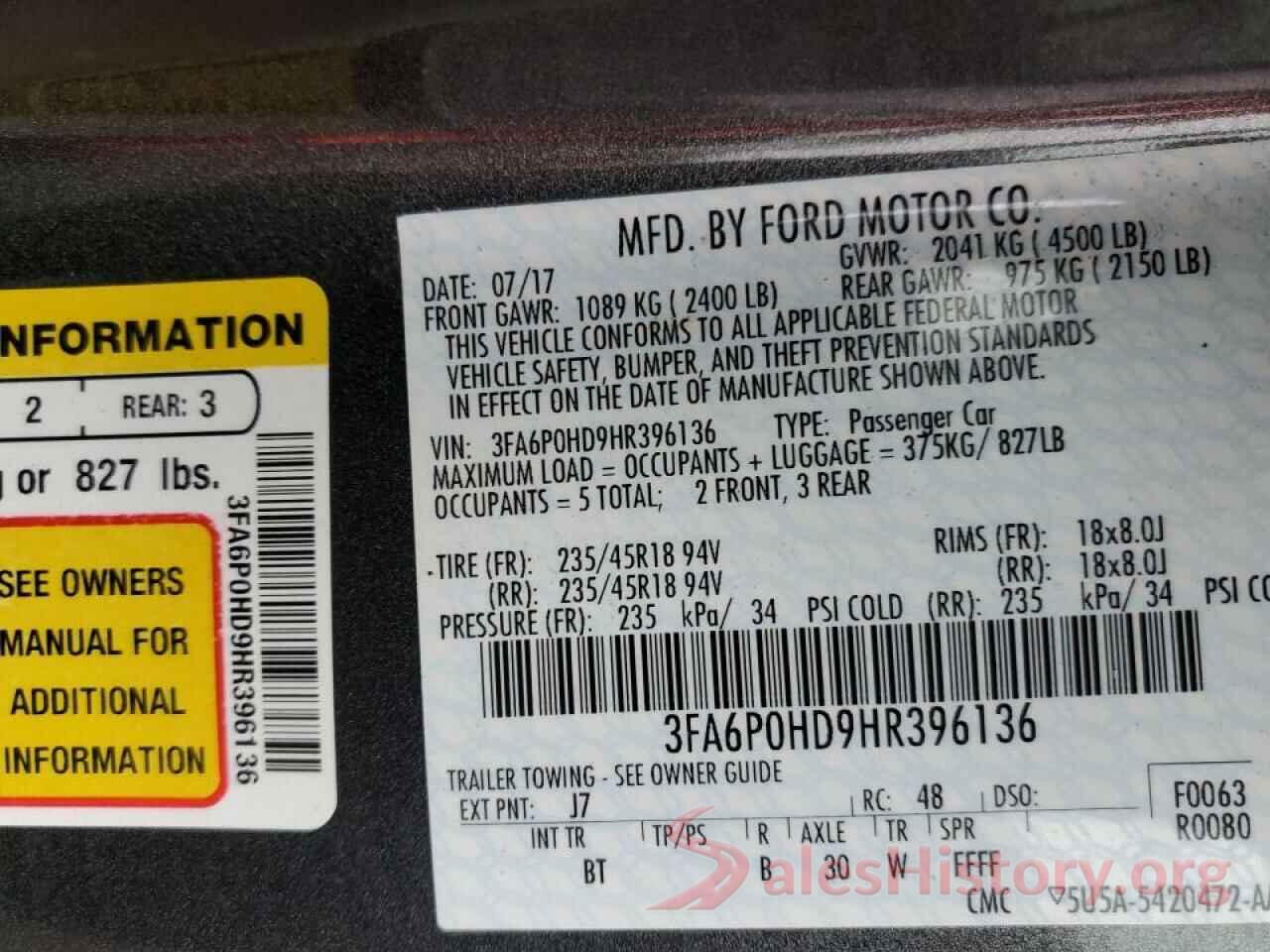 3FA6P0HD9HR396136 2017 FORD FUSION