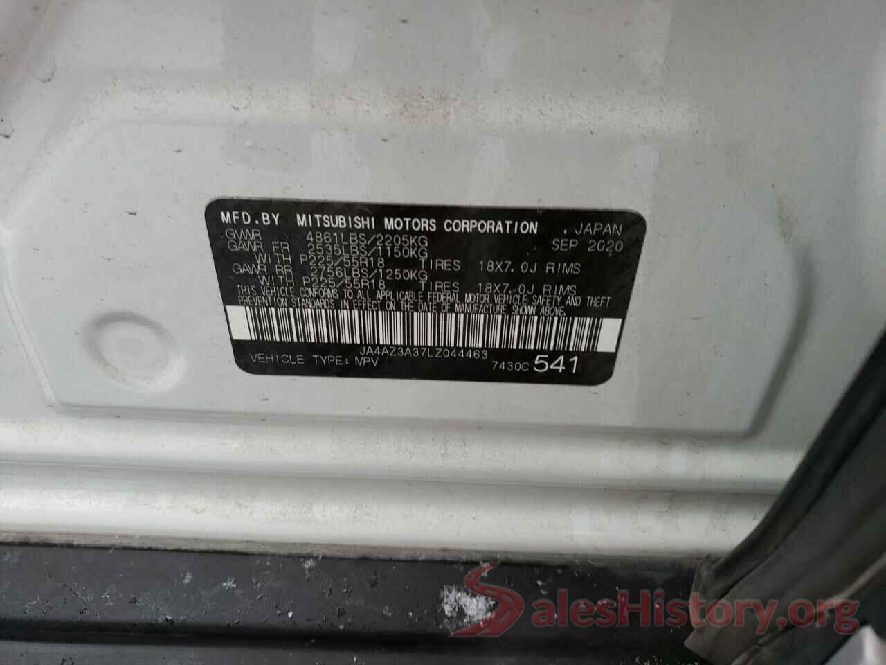 JA4AZ3A37LZ044463 2020 MITSUBISHI OUTLANDER