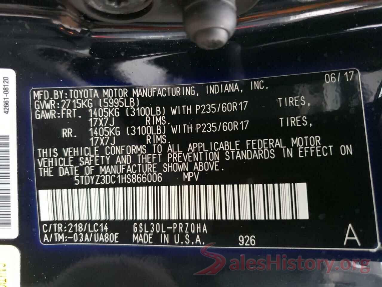 5TDYZ3DC1HS866006 2017 TOYOTA SIENNA