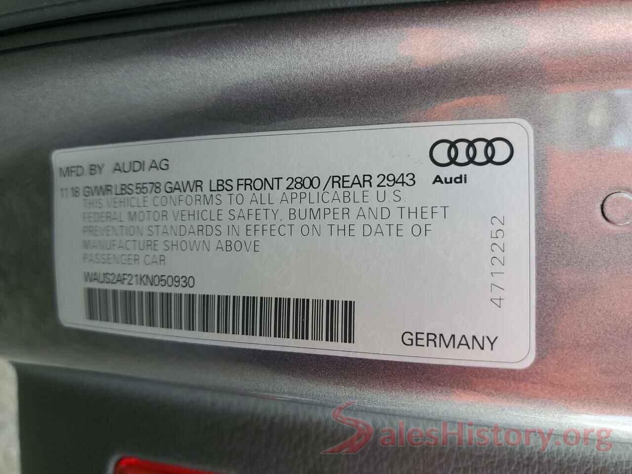 WAUS2AF21KN050930 2019 AUDI A7