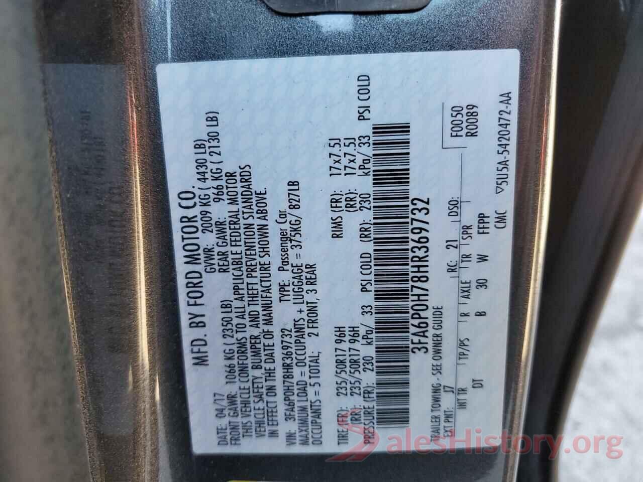 3FA6P0H78HR369732 2017 FORD FUSION