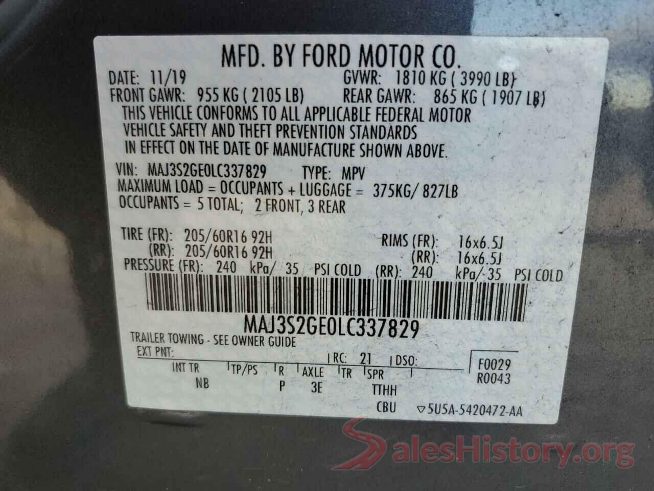 MAJ3S2GE0LC337829 2020 FORD ECOSPORT