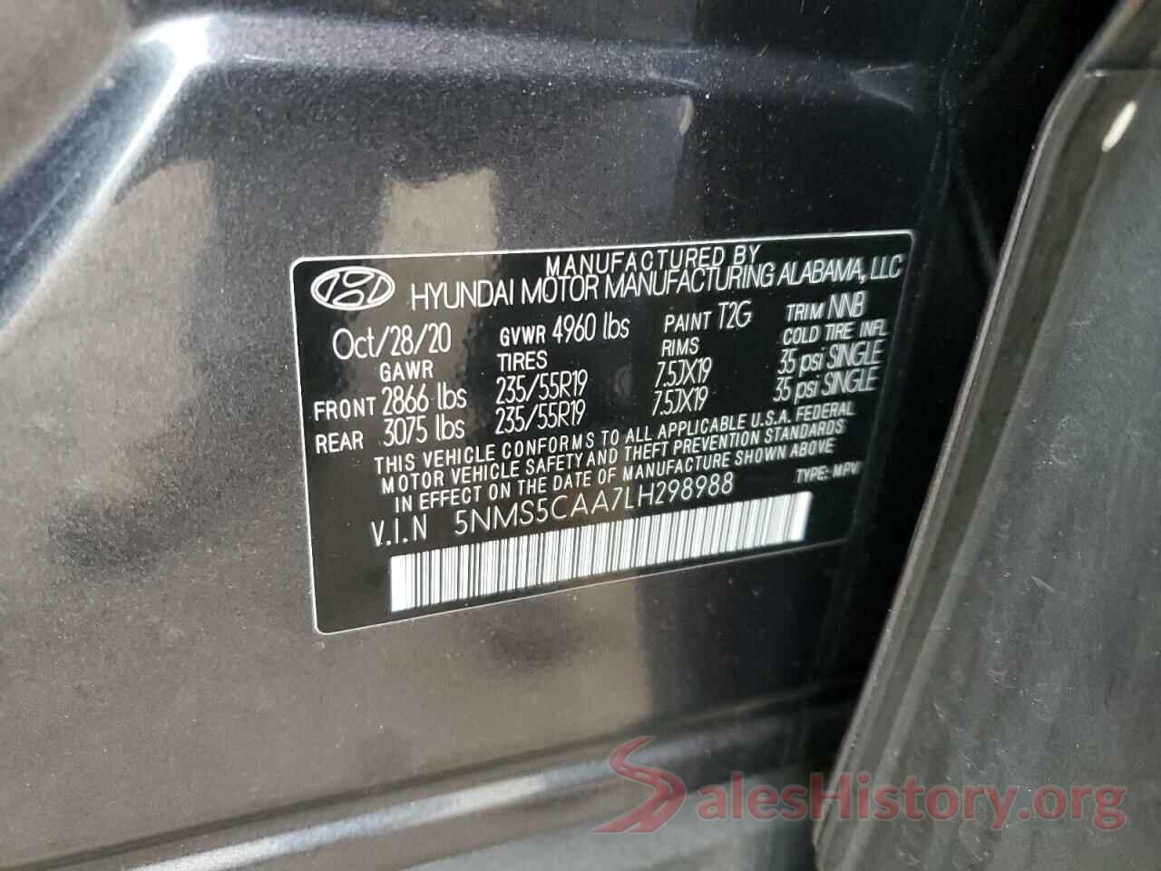 5NMS5CAA7LH298988 2020 HYUNDAI SANTA FE