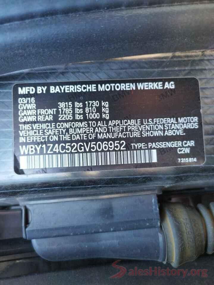 WBY1Z4C52GV506952 2016 BMW I SERIES