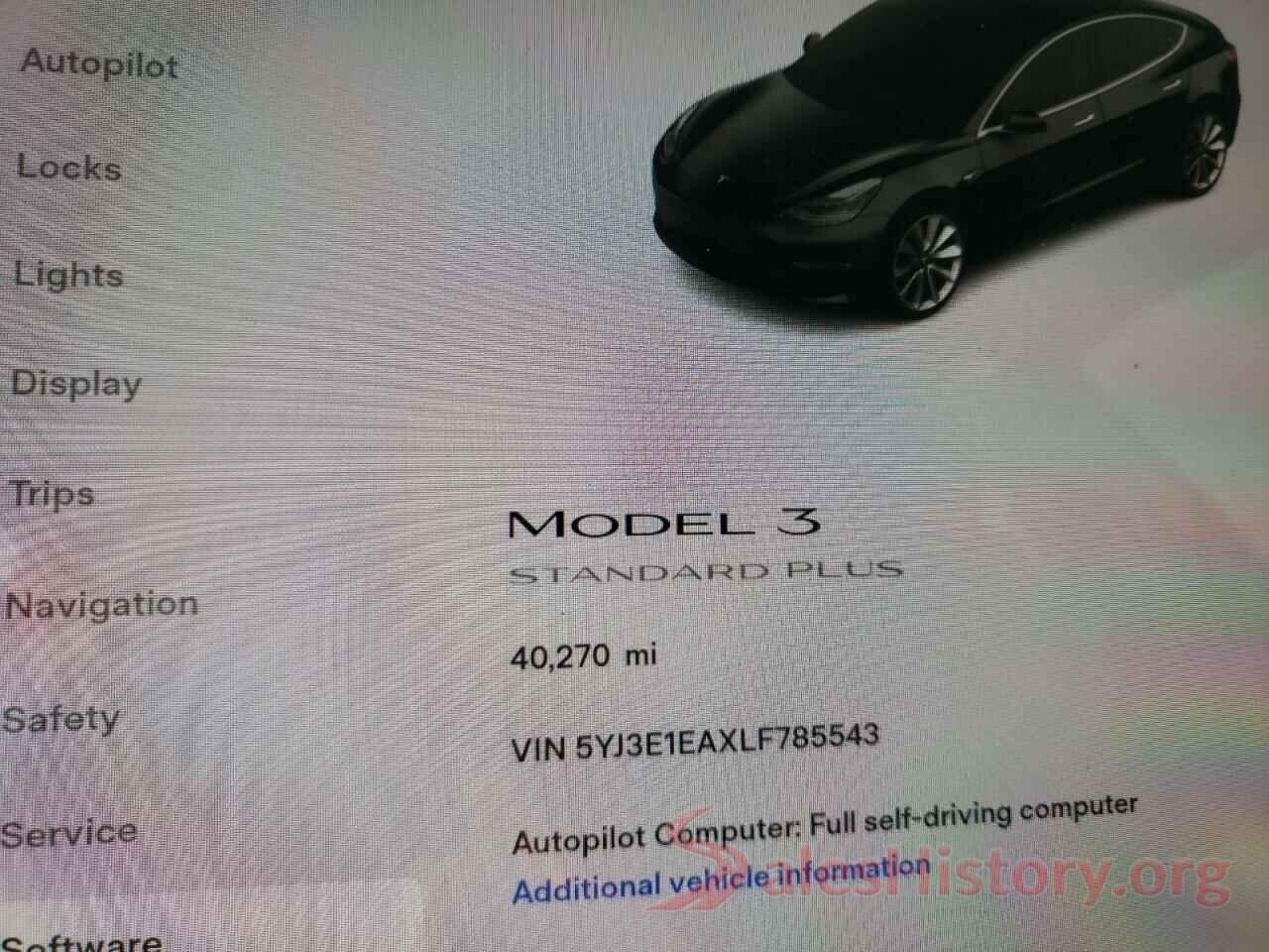 5YJ3E1EAXLF785543 2020 TESLA MODEL 3