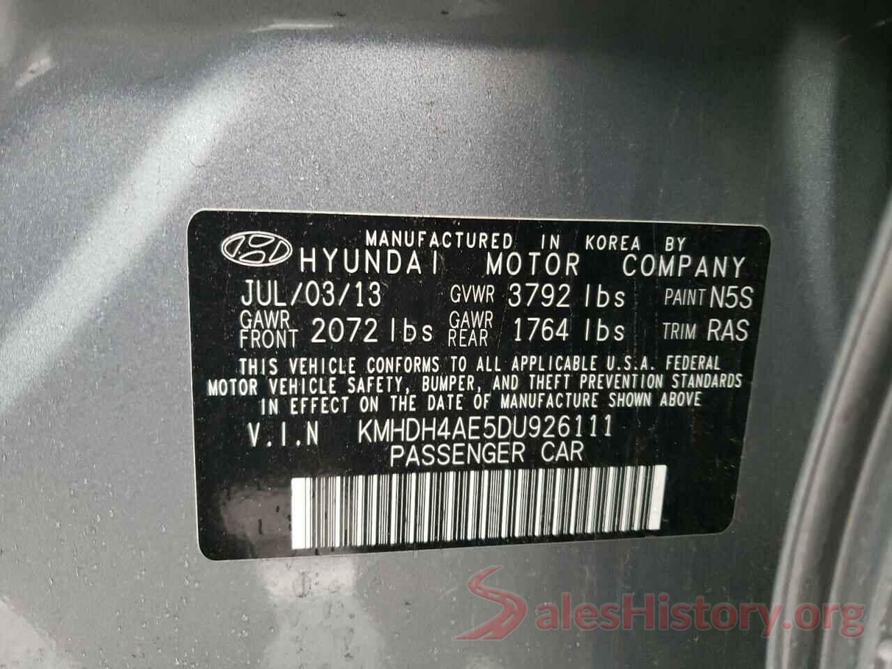 KMHDH4AE5DU926111 2013 HYUNDAI ELANTRA