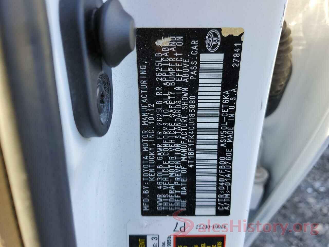 4T1BF1FK4CU185880 2012 TOYOTA CAMRY