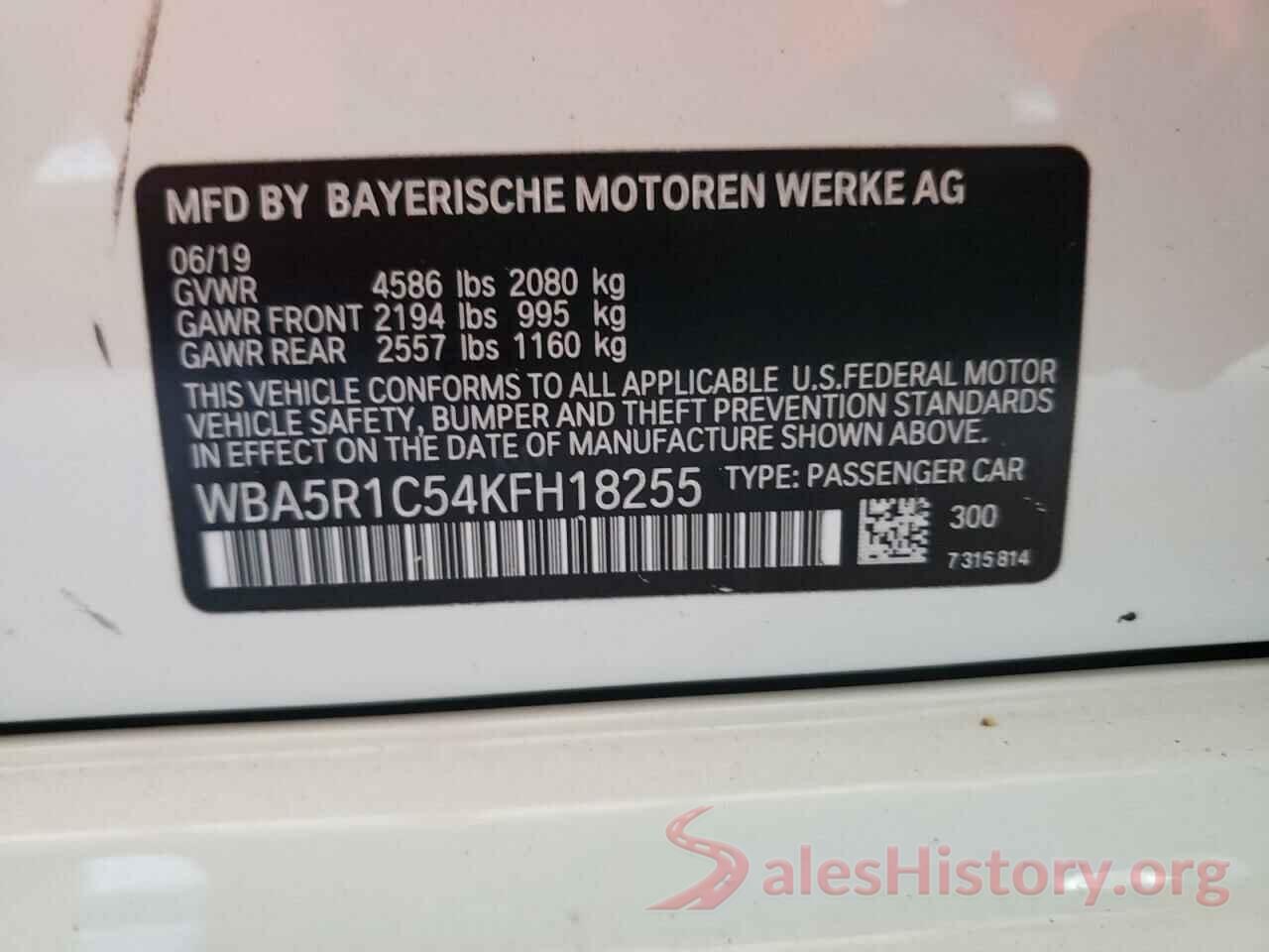 WBA5R1C54KFH18255 2019 BMW 3 SERIES