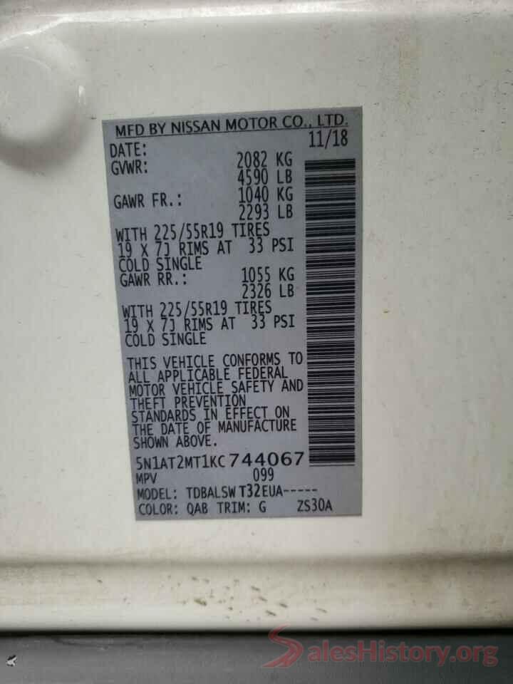 5N1AT2MT1KC744067 2019 NISSAN ROGUE