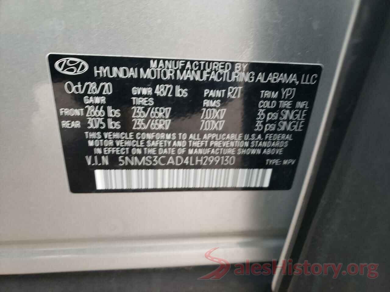 5NMS3CAD4LH299130 2020 HYUNDAI SANTA FE