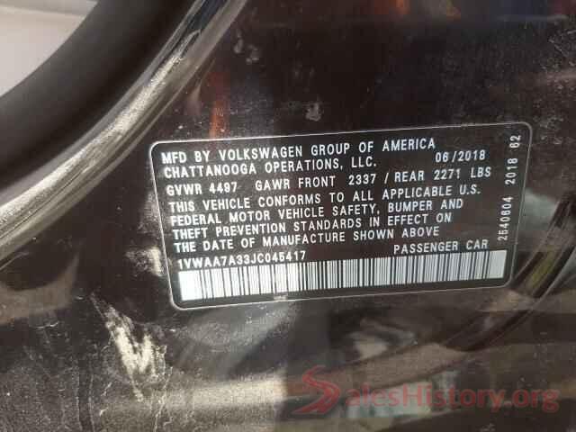 1VWAA7A33JC045417 2018 VOLKSWAGEN PASSAT