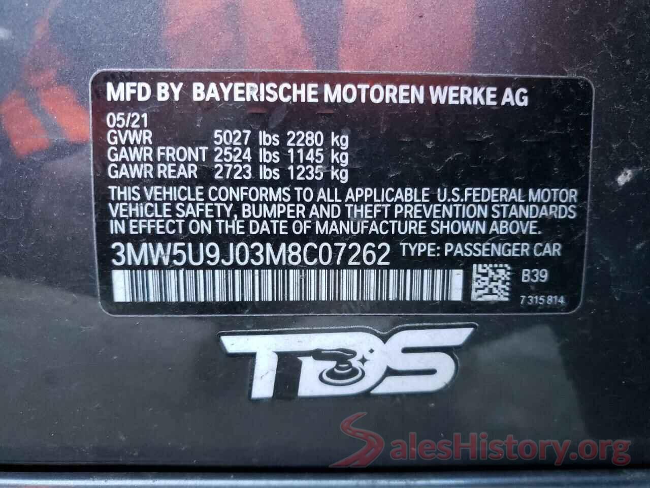 3MW5U9J03M8C07262 2021 BMW M3