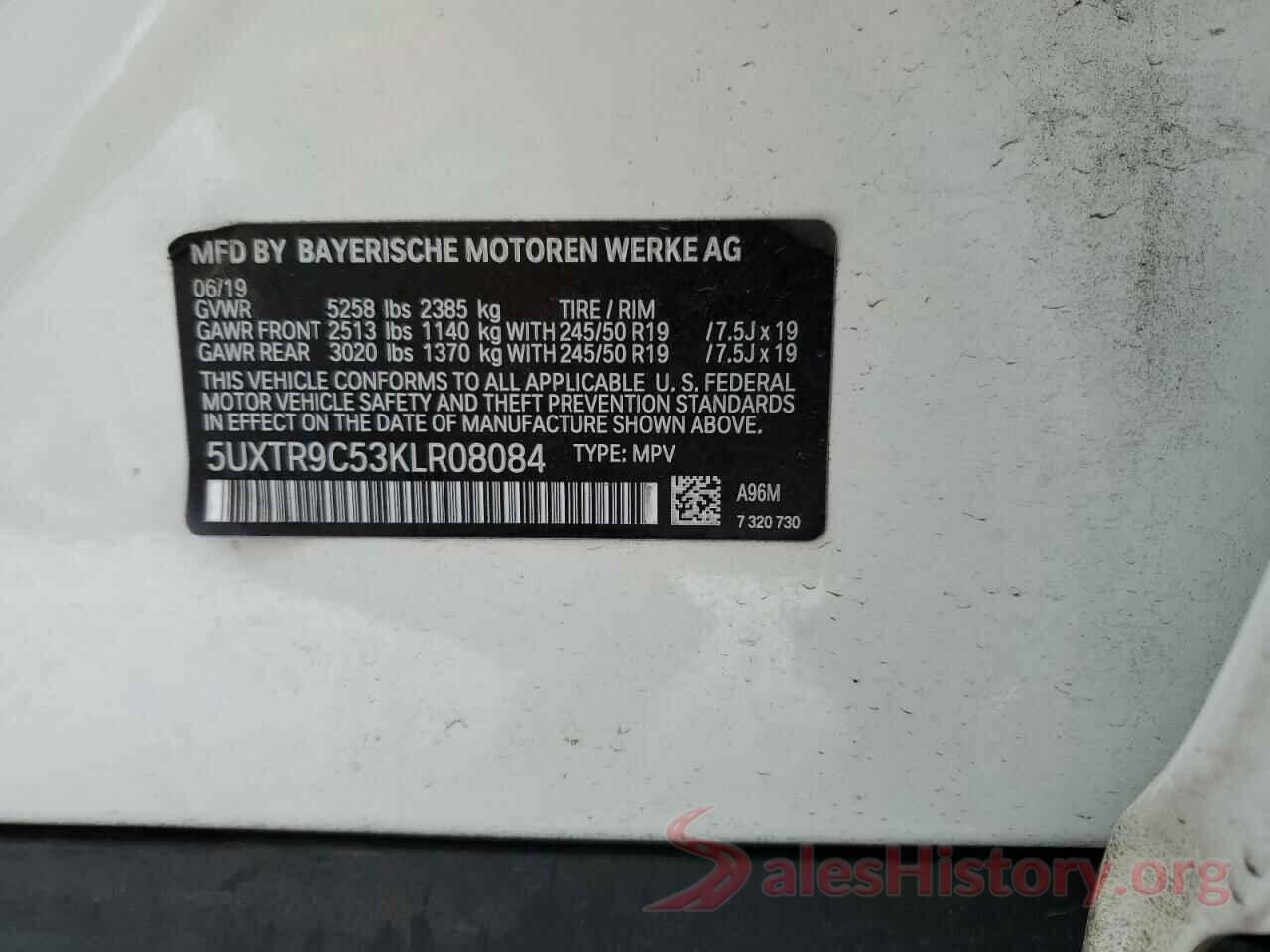 5UXTR9C53KLR08084 2019 BMW X3