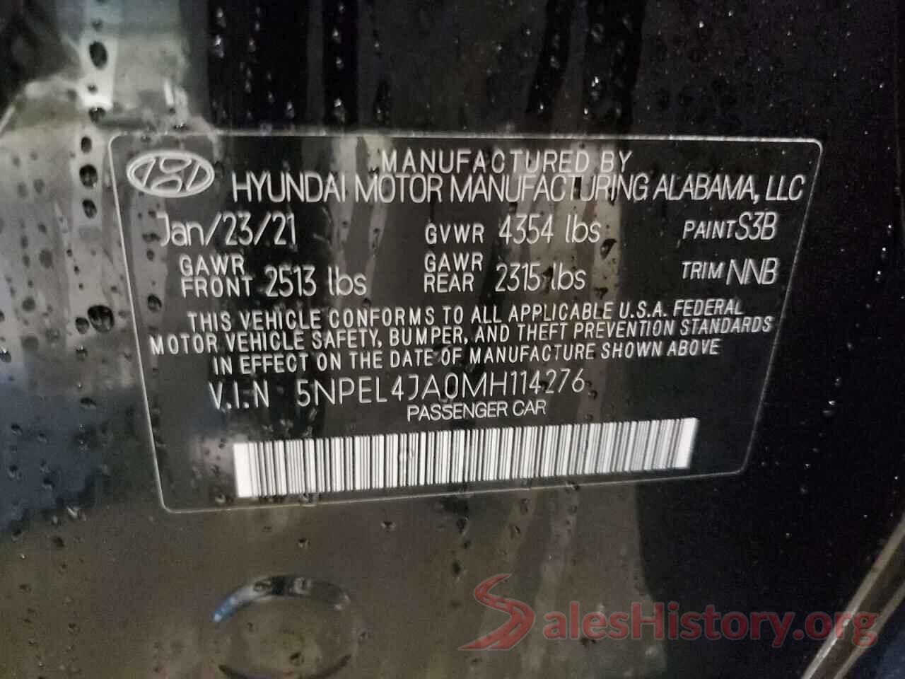 5NPEL4JA0MH114276 2021 HYUNDAI SONATA