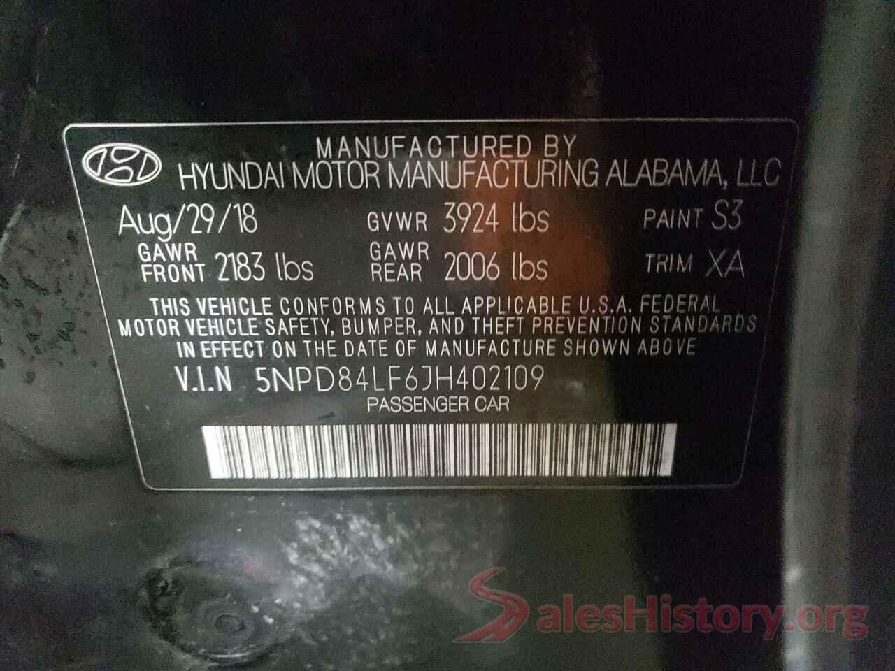 5NPD84LF6JH402109 2018 HYUNDAI ELANTRA