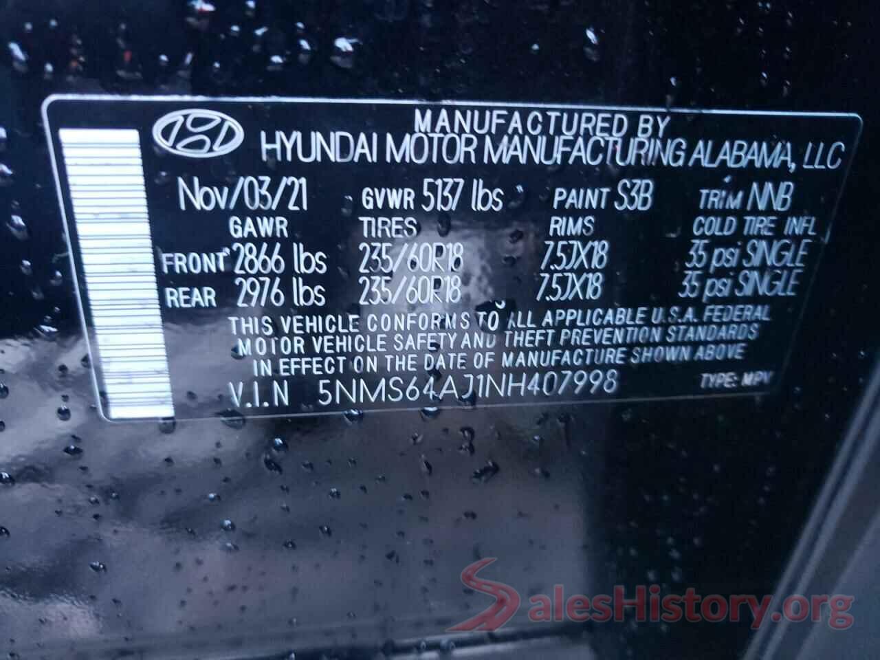 5NMS64AJ1NH407998 2022 HYUNDAI SANTA FE