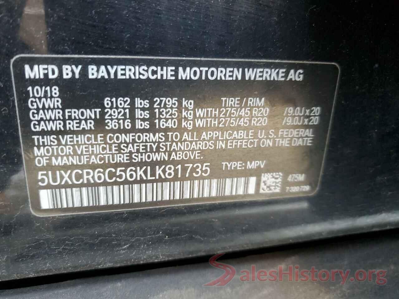 5UXCR6C56KLK81735 2019 BMW X5