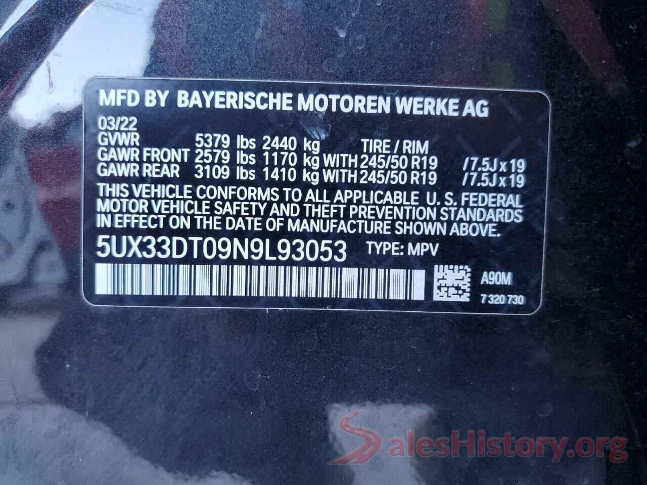 5UX33DT09N9L93053 2022 BMW X4