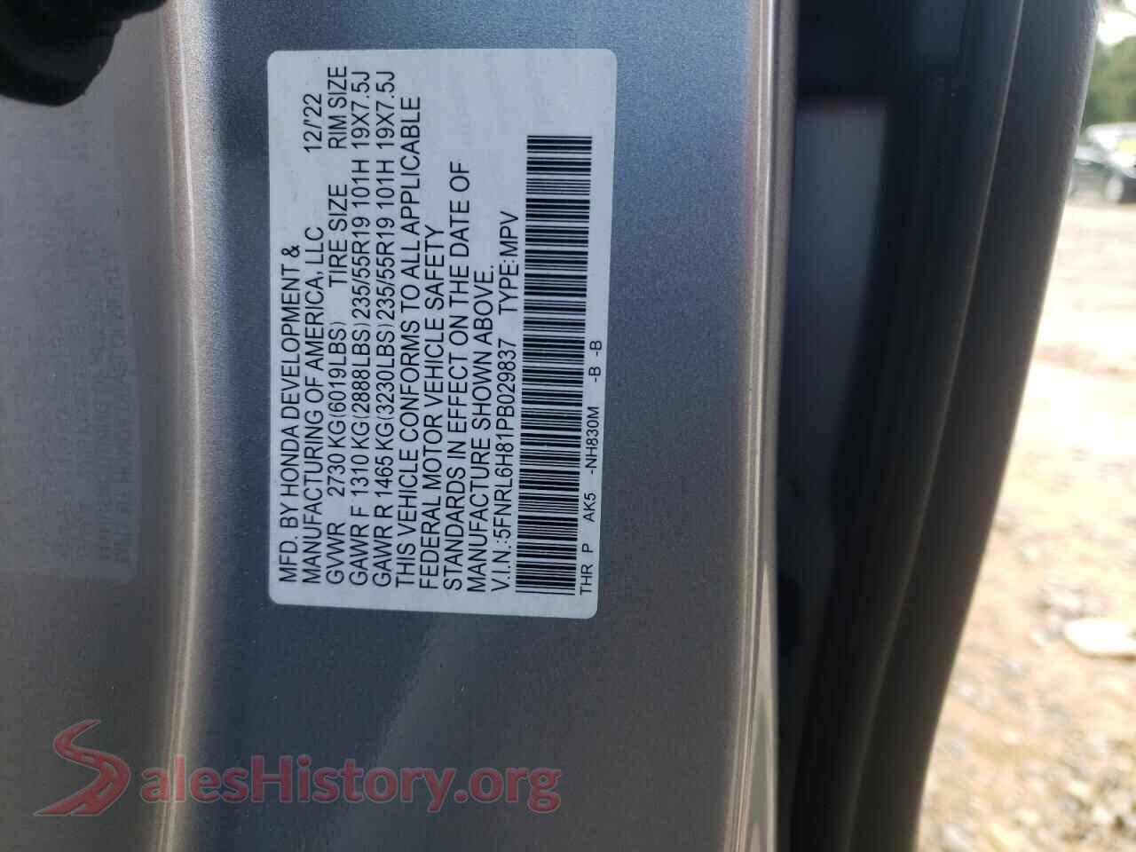 2023 HONDA ODYSSEY VIN 5FNRL6H81PB029837, damage close-up