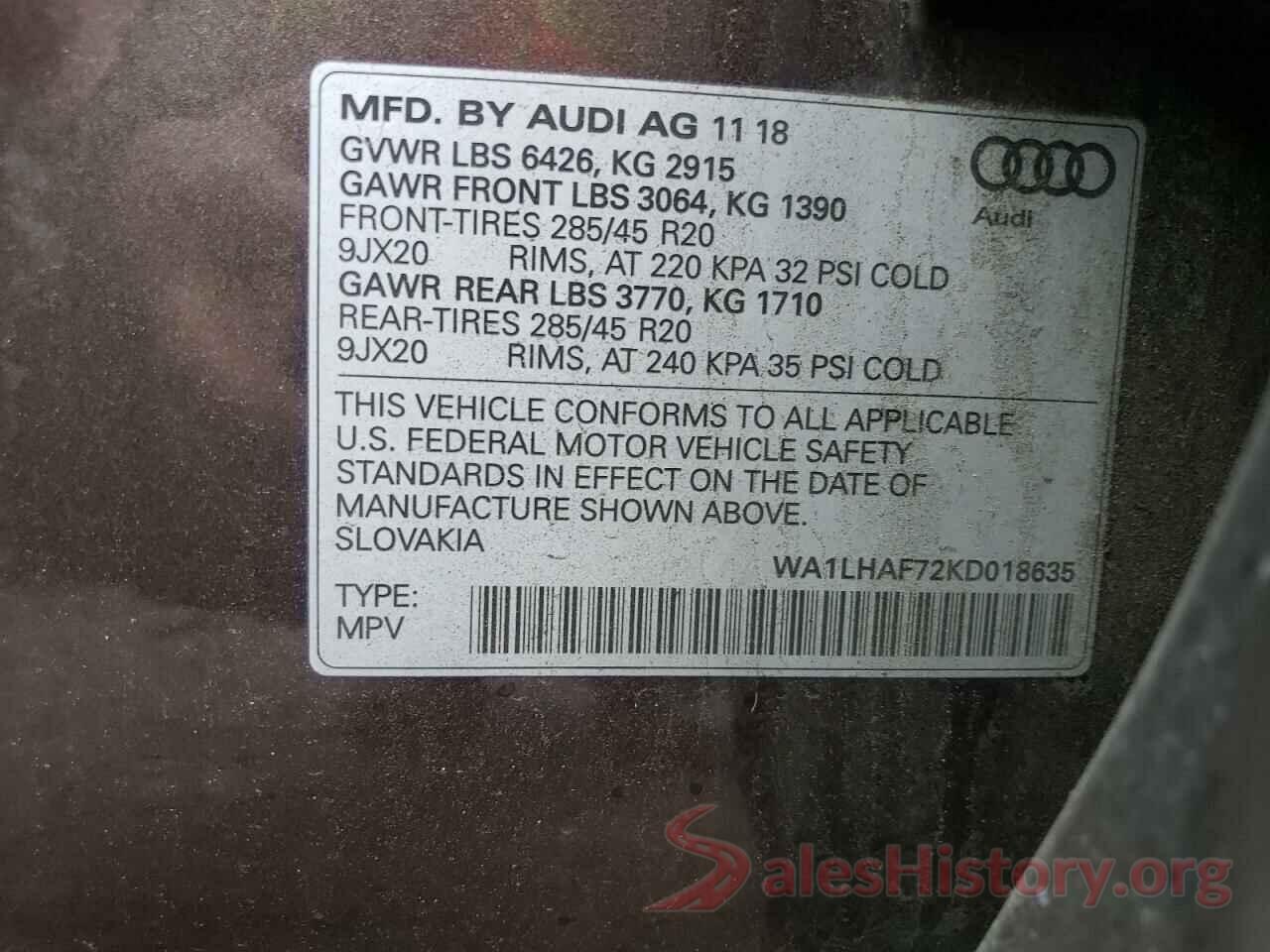 WA1LHAF72KD018635 2019 AUDI Q7