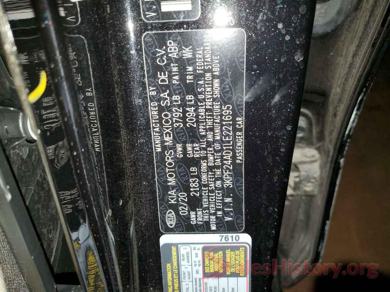 3KPF24AD1LE221695 2020 KIA FORTE