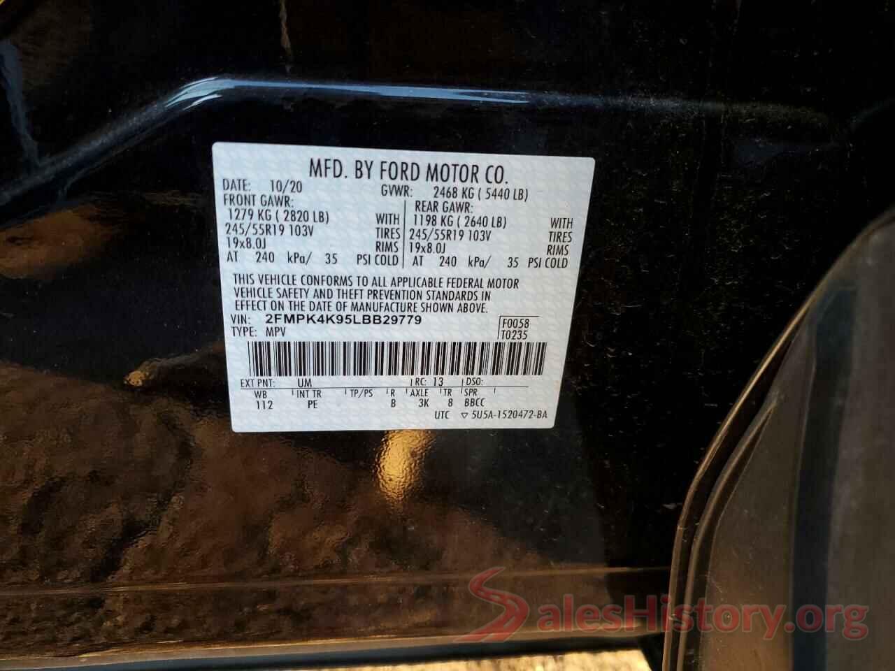 2FMPK4K95LBB29779 2020 FORD EDGE