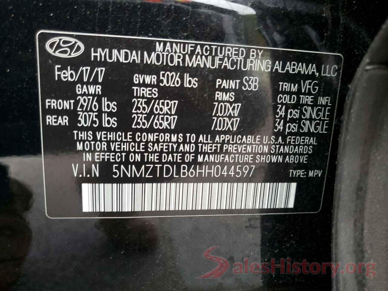 5NMZTDLB6HH044597 2017 HYUNDAI SANTA FE