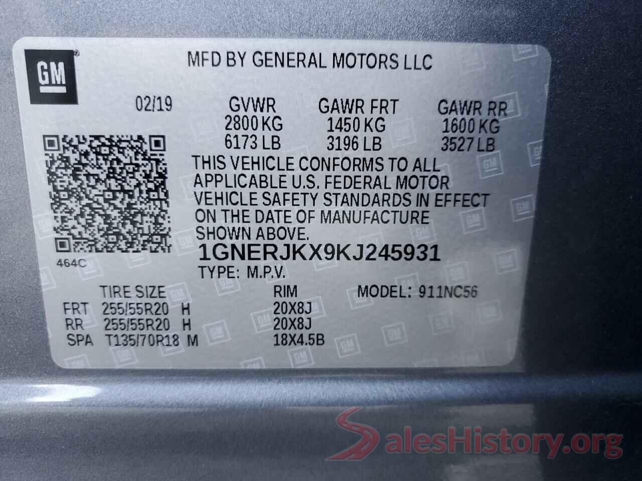 1GNERJKX9KJ245931 2019 CHEVROLET TRAVERSE