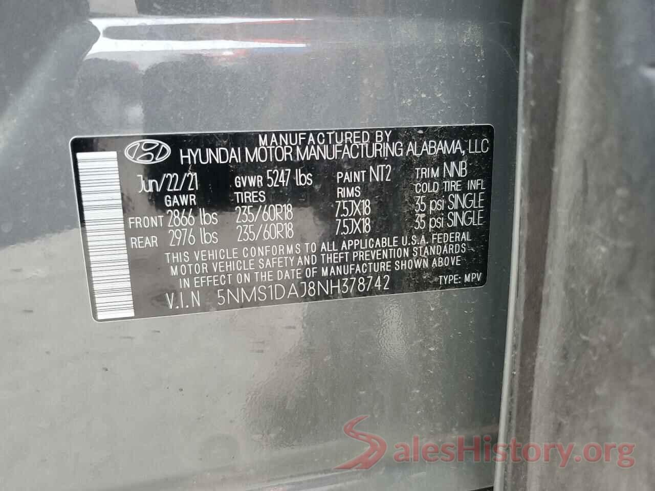 5NMS1DAJ8NH378742 2022 HYUNDAI SANTA FE