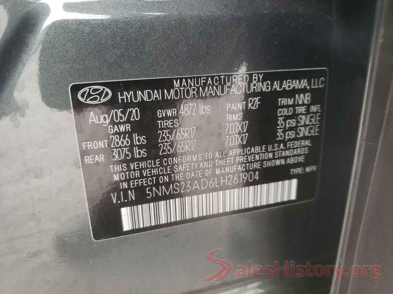 5NMS23AD6LH261904 2020 HYUNDAI SANTA FE