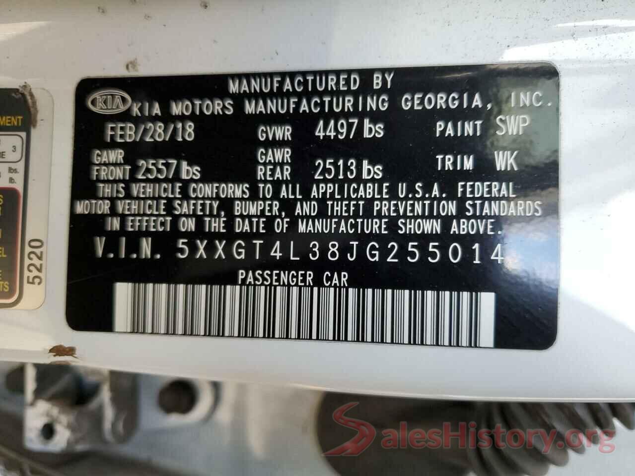 5XXGT4L38JG255014 2018 KIA OPTIMA