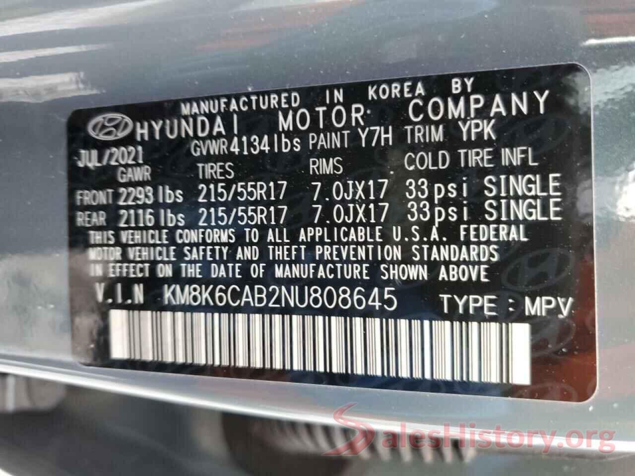 KM8K6CAB2NU808645 2022 HYUNDAI KONA