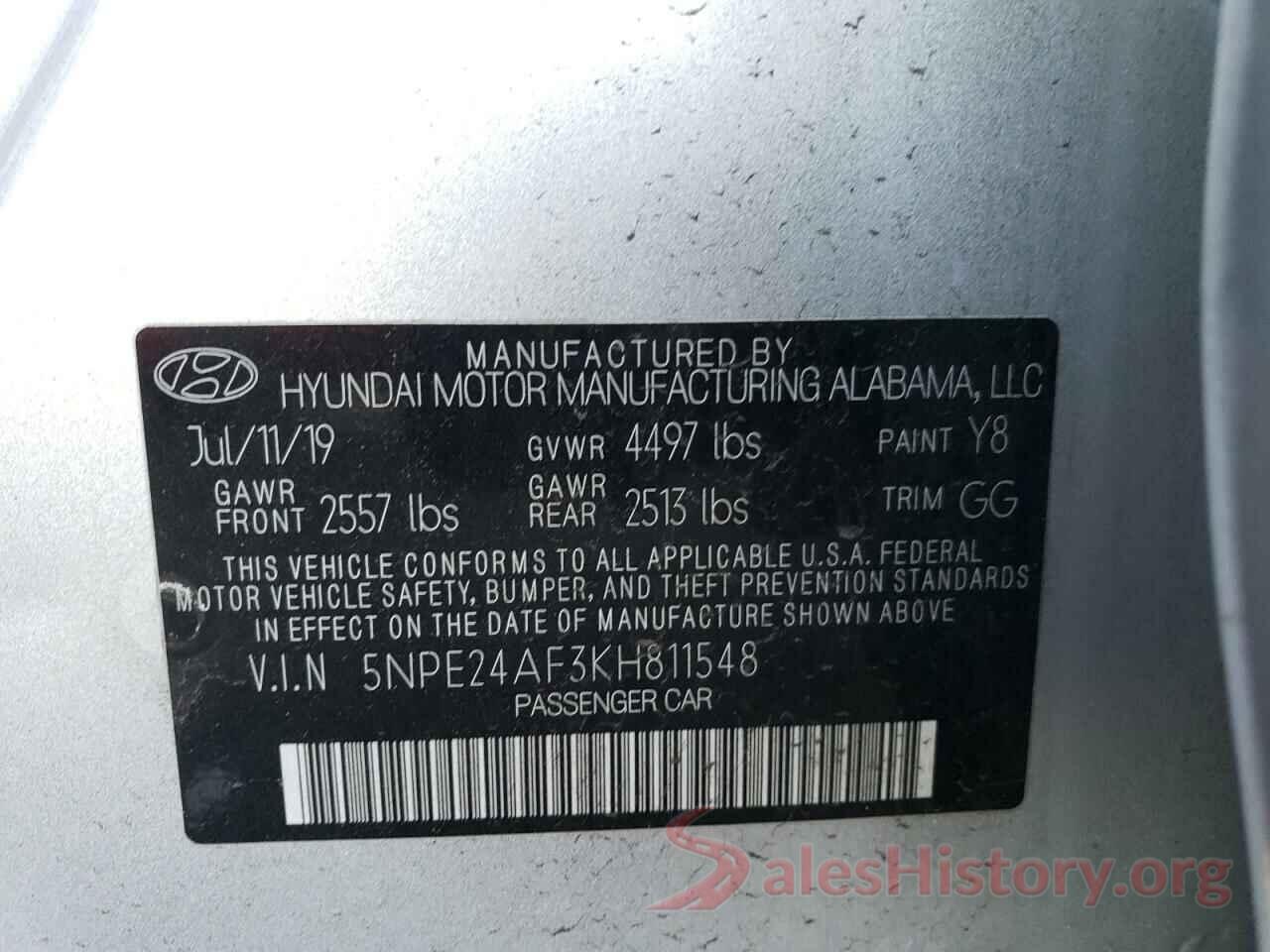 5NPE24AF3KH811548 2019 HYUNDAI SONATA