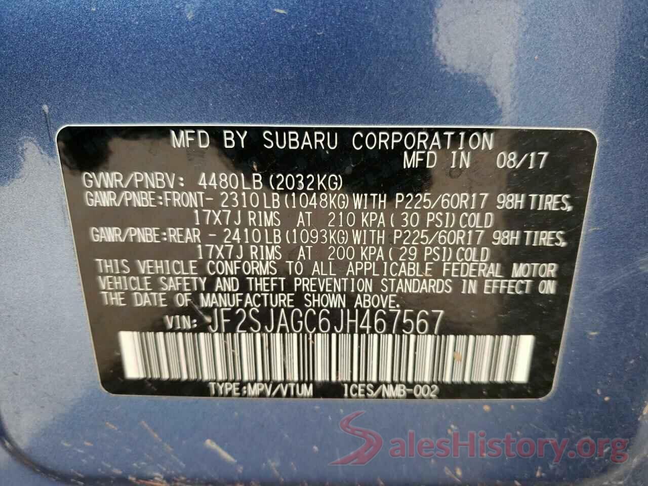 JF2SJAGC6JH467567 2018 SUBARU FORESTER